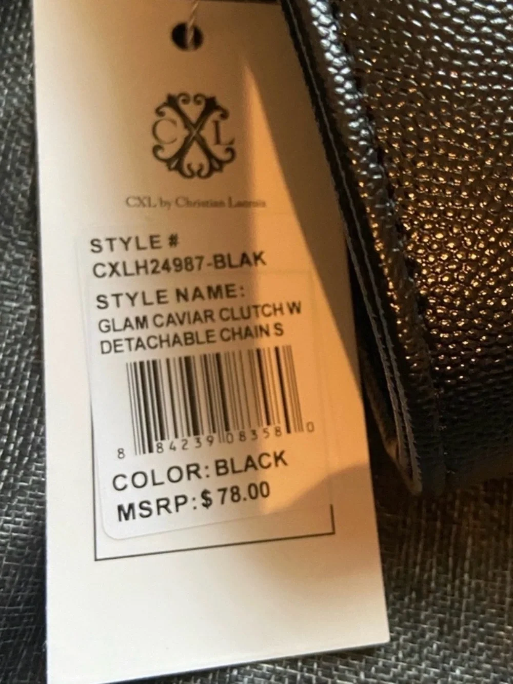 NWT CLX Christian Lacroix Glam Caviar Clutch Black Gold Chain Crossbody